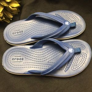 CROCS Shoes - Crocs-Blue/White Flip Flops, Size: J 1 CROCS Shoes - Crocs-Blue/White Flip Flops, Size: J 1